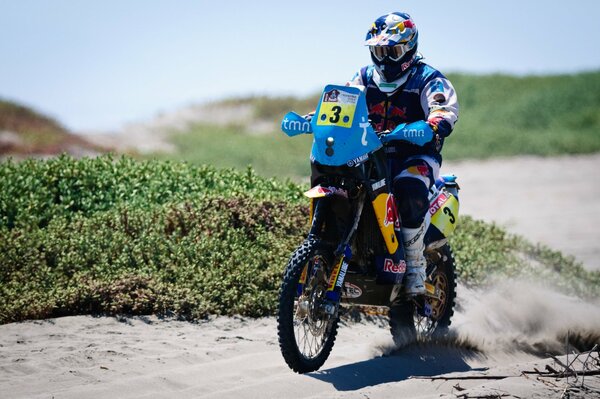 Motorcycle racing on sandy terrain