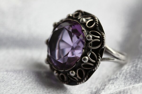 Silver ring with amethyst stone