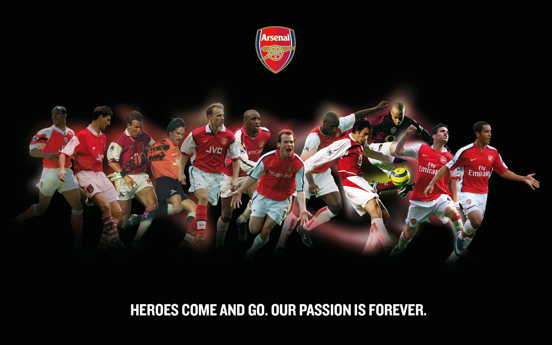 arsenal club de football gunners emblème logo joueurs inscription héros vont et viennent . notre passion est pour toujours les héros vont et viennent. notre passion pour toujours