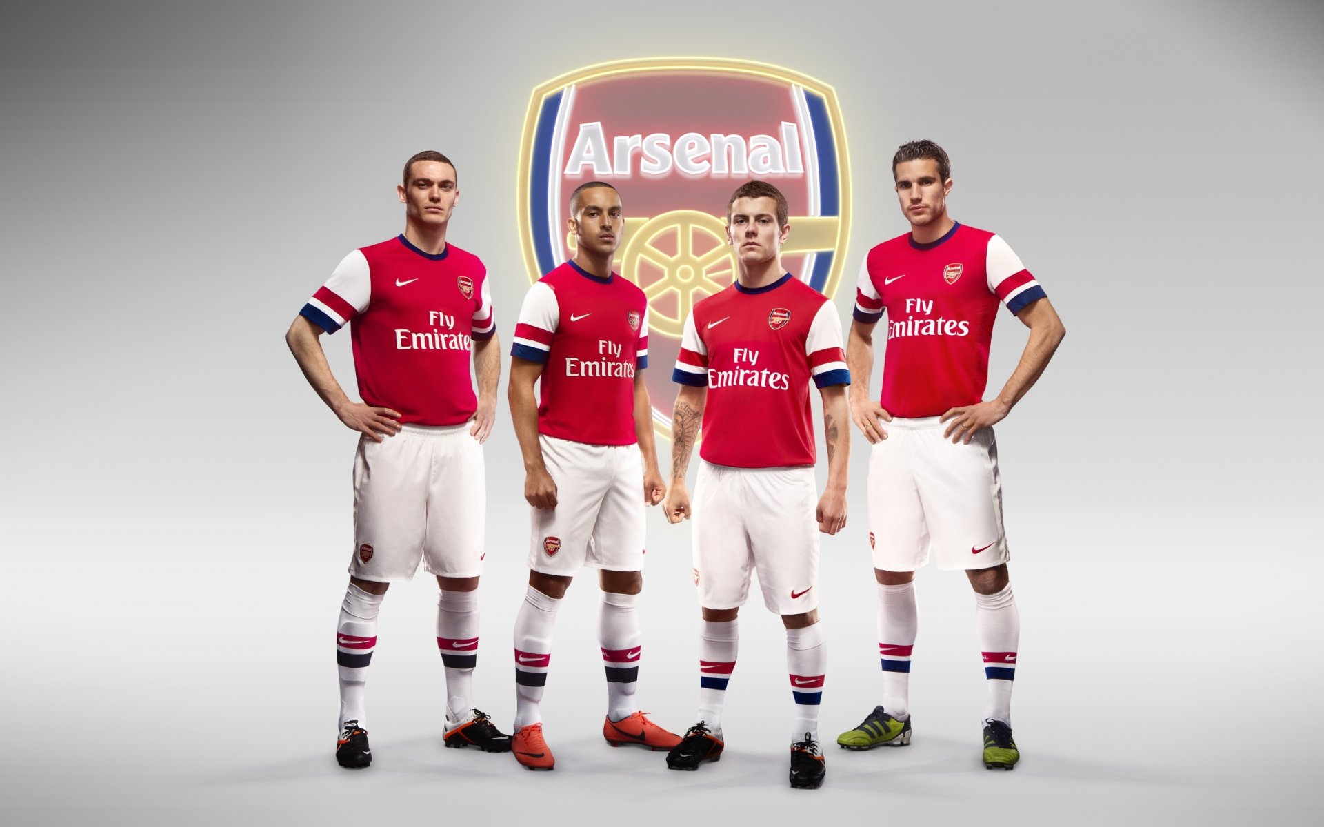 arsenal squadra di calcio gunners emblema logo giocatori robin van percy thomas vermalen theo walcott jack wilshire sfondo