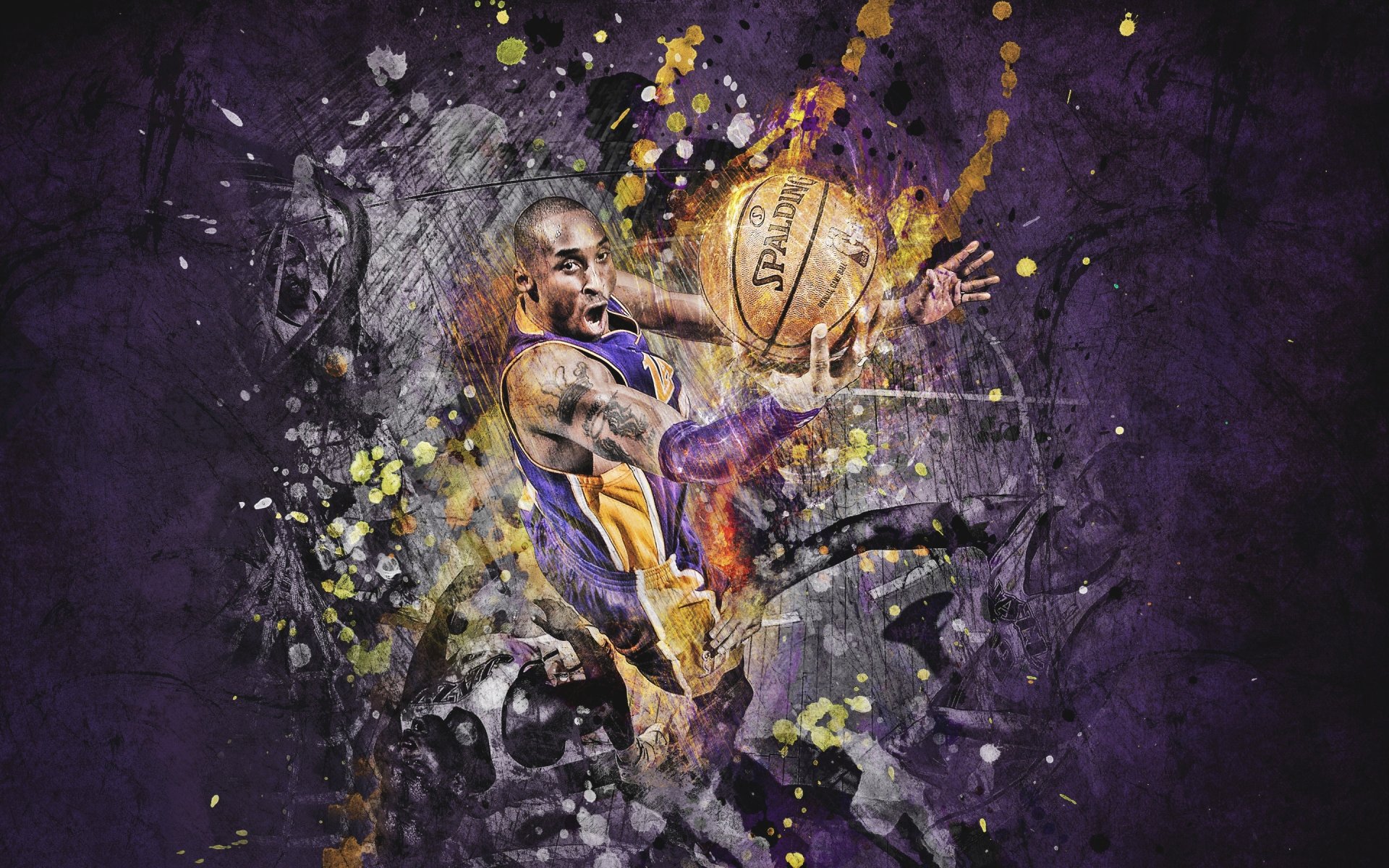 kobe bryant lakers jugador baloncesto figura bola spalding púrpura