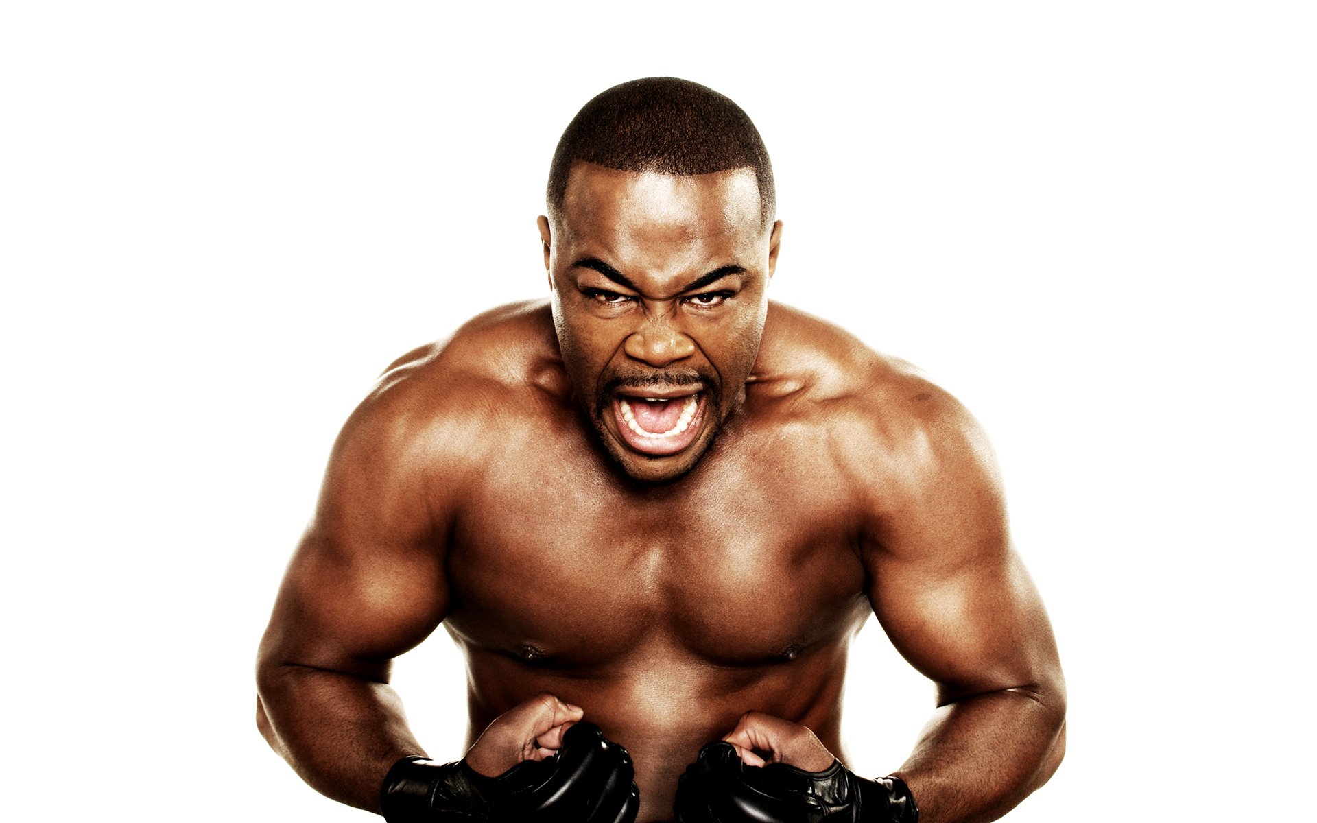 ufc rashad evans fighter muscles naked torso white background