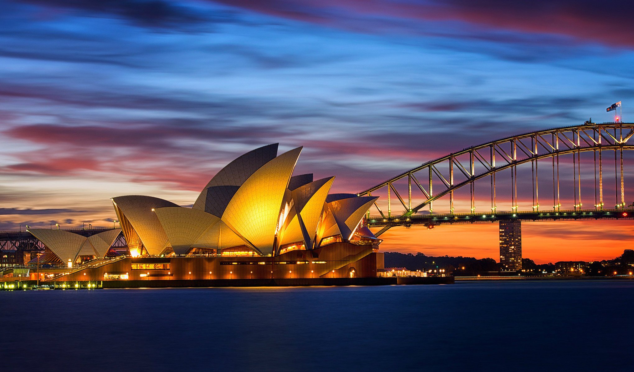 sydney australia opera house most wieczór światła