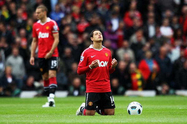 Sports football guy on his knees