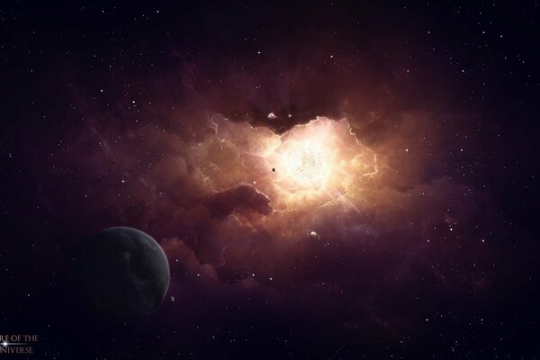 Nebulosa di stelle nello spazio con luce intensa