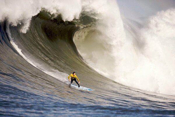 Surfeur sur planche de surf Monte sur la vague