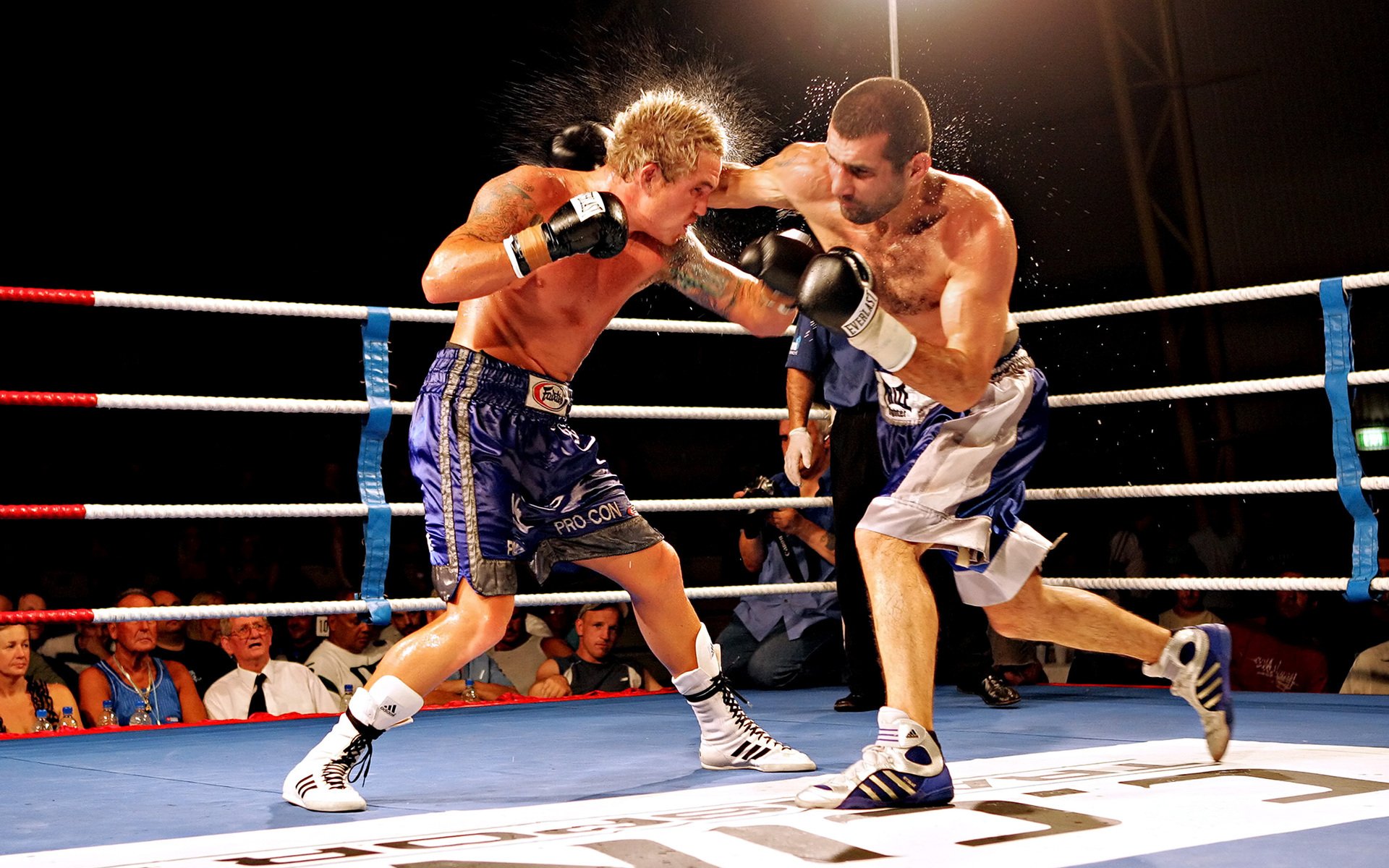 boxe anello uomini pugno guanto spruzzi pendenza sudore illuminazione spettatori