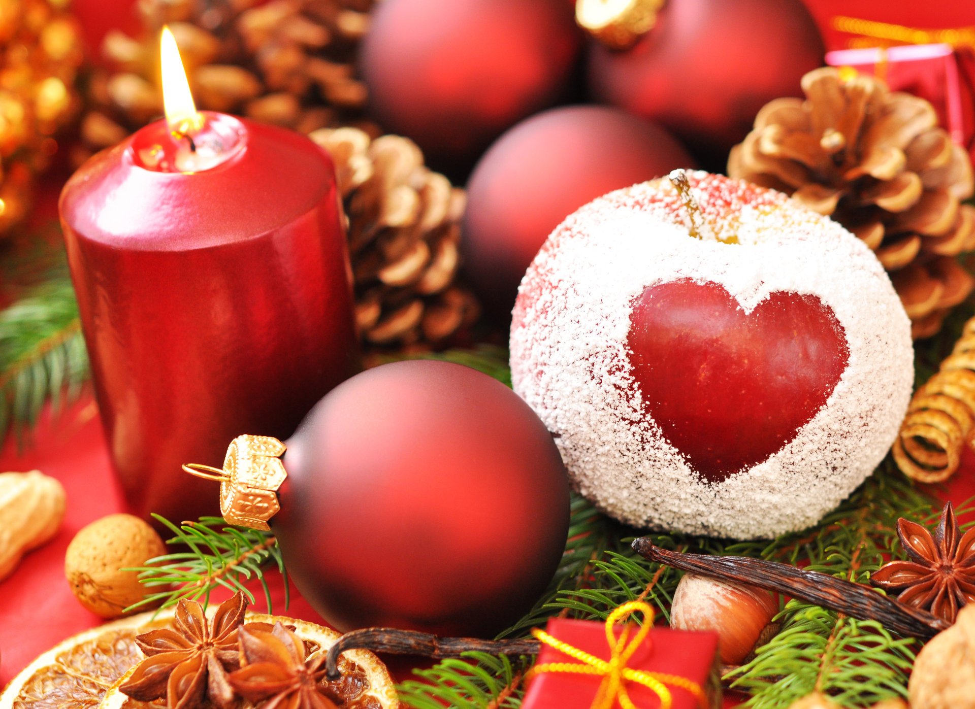 holiday candle heart new year apple christma