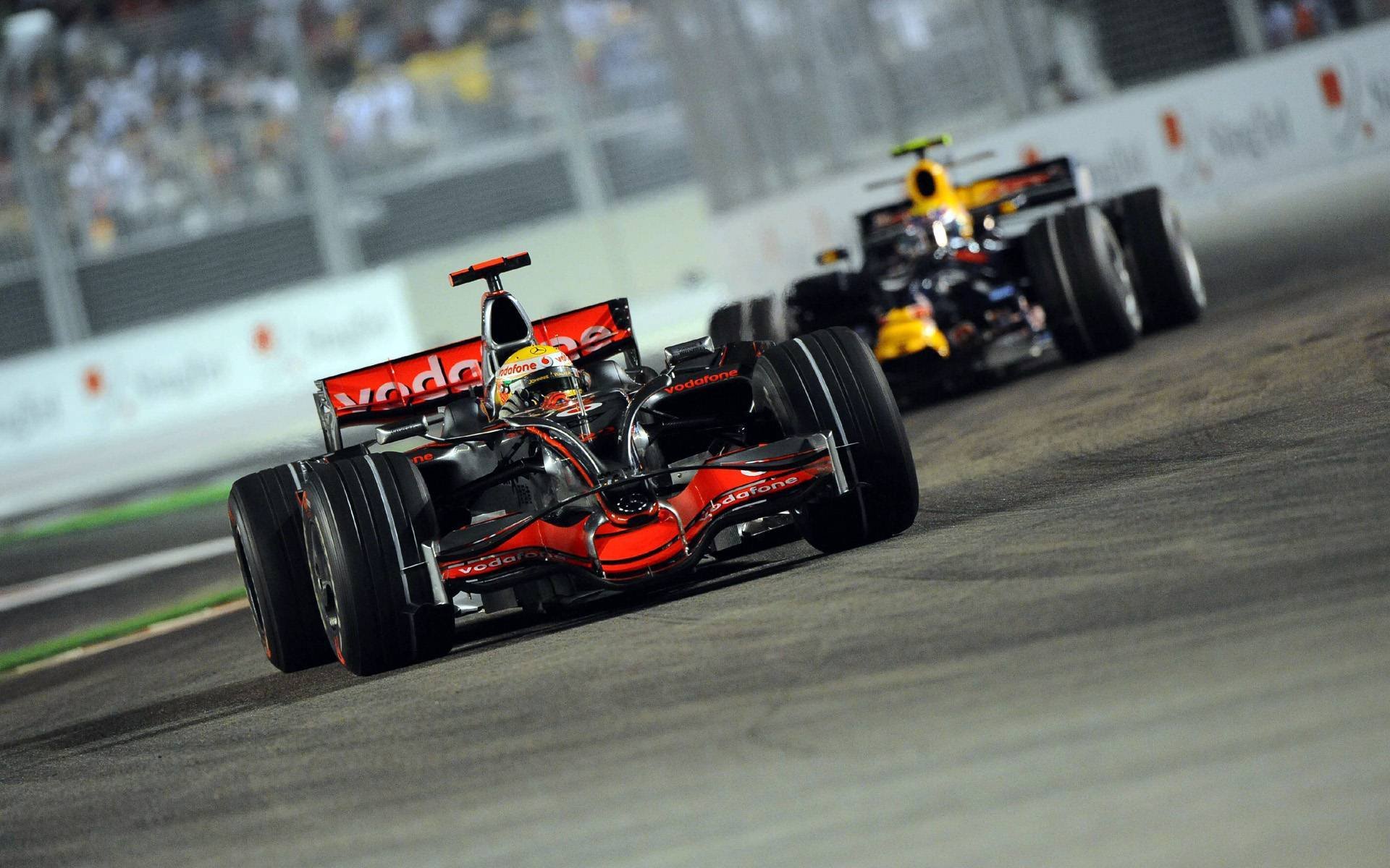 grand prix de singapour 2008 marina bay street circuits marina bay lumières nuit vodafone mclaren mercedes voiture de course mclaren mp4-23 lewis hamilton vitesse formule 1 f1 formule 1 course piste piste photo