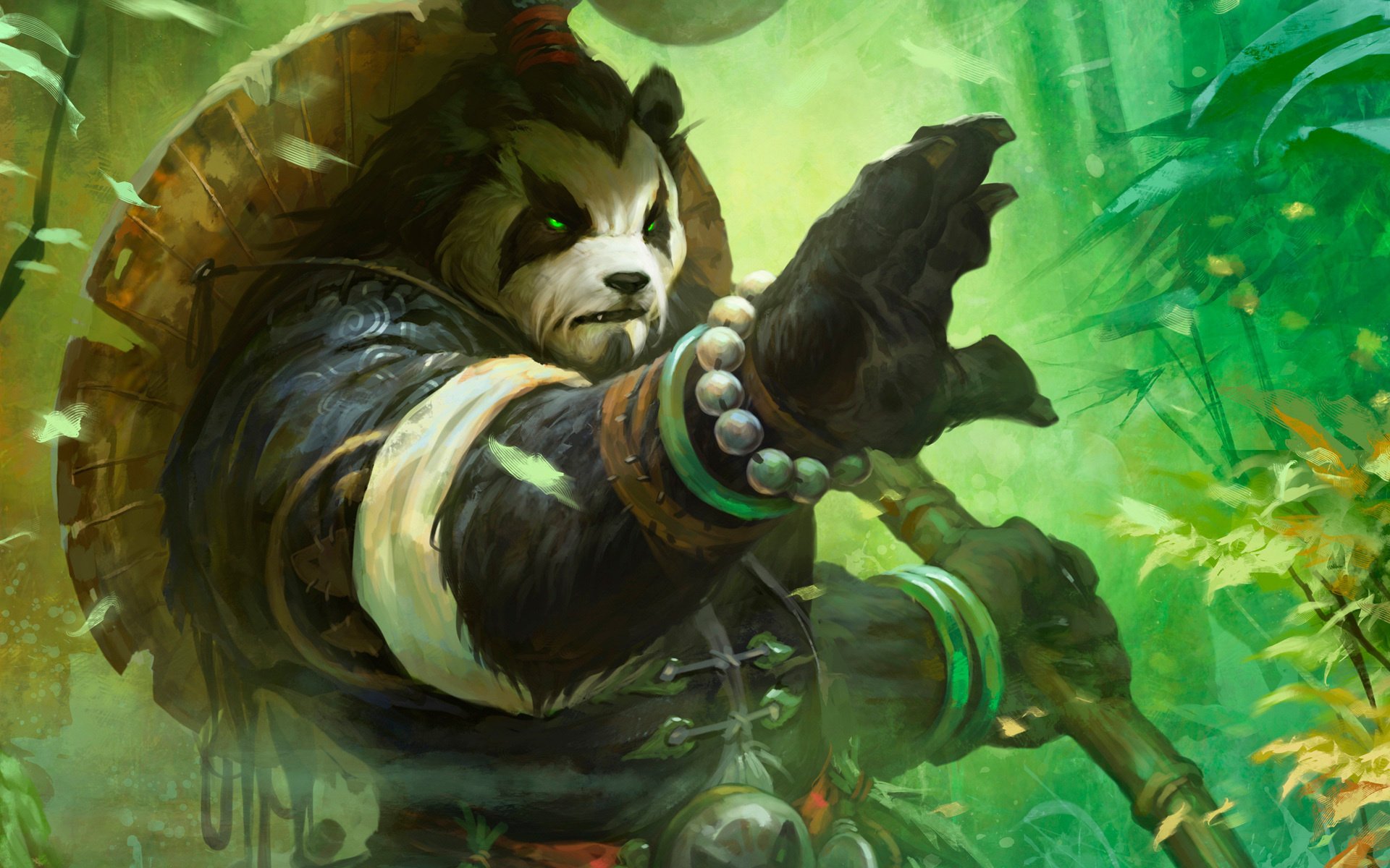 world of warcraft mists of pandaria staff art forest panda