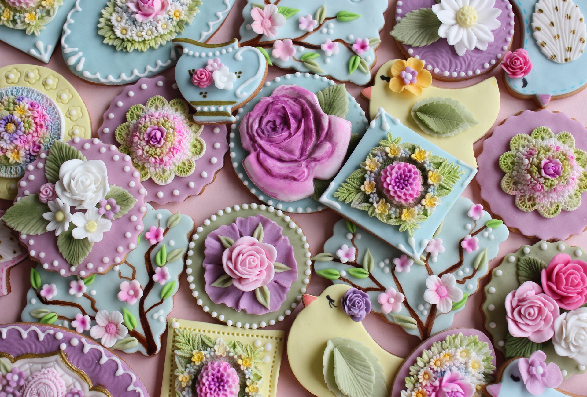 biscuits fleurs formes glaçage coloré doux printemps