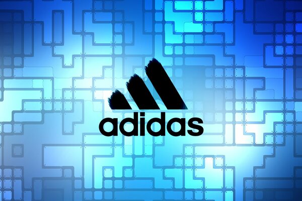 Adidas, logo firmy na niebieskim tle