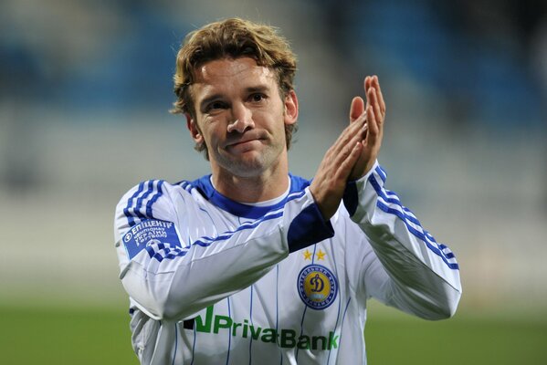 Football player Shevchenko at the stadium