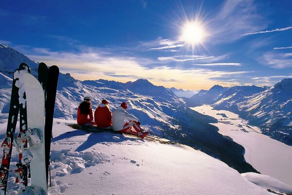 Snowboarders in the Alpine mountains