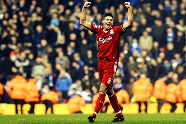 Gerrard celebrates a goal for Liverpool