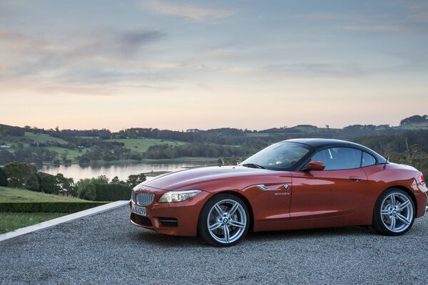 An expensive car on the background of beautiful nature