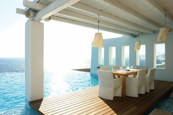 Villa in the ocean. There is water all around, silence and tranquility