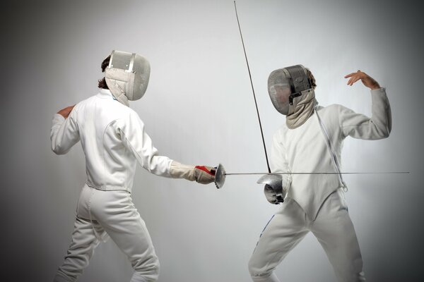 Fencers in uniform on a white background