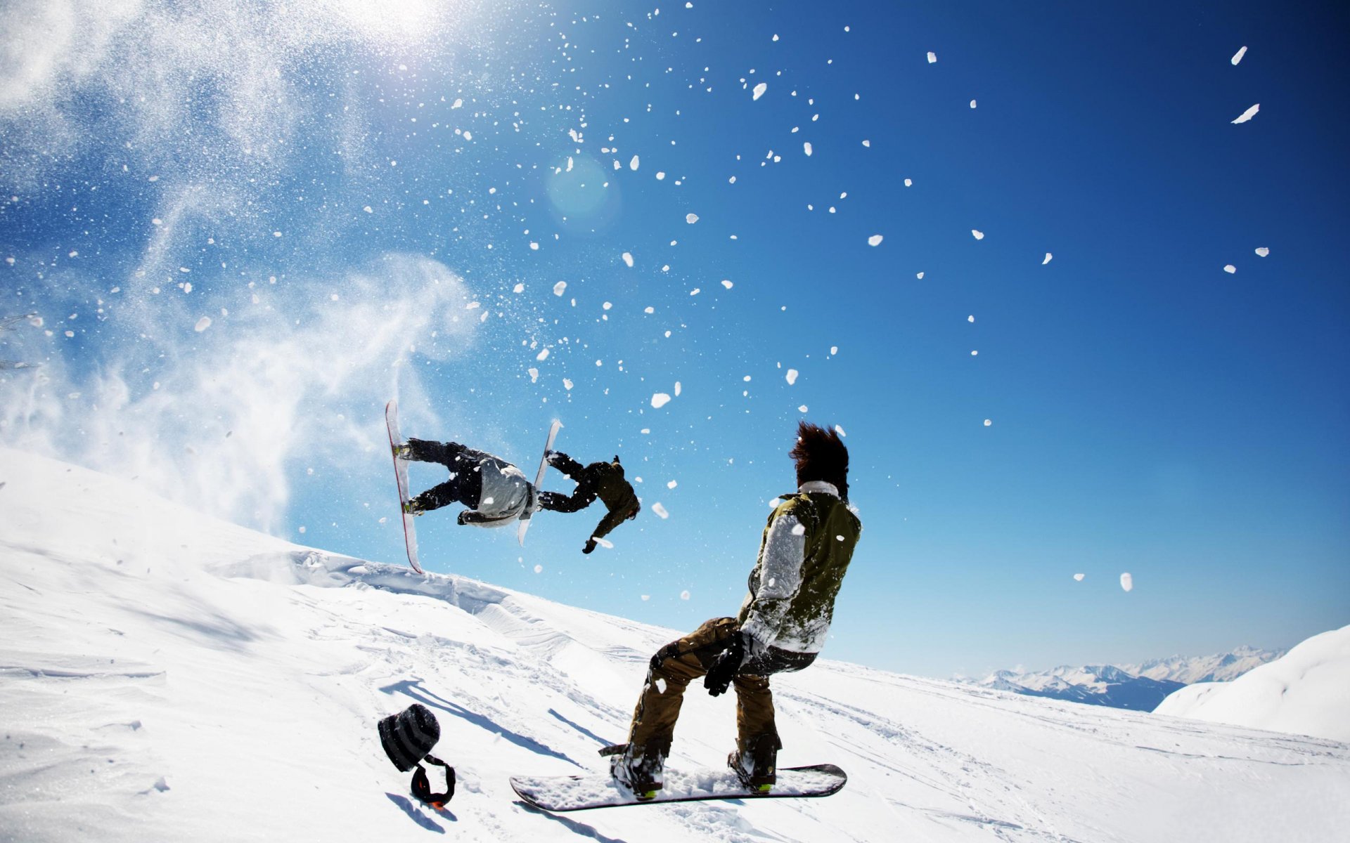 snowboard zima śnieg niebo