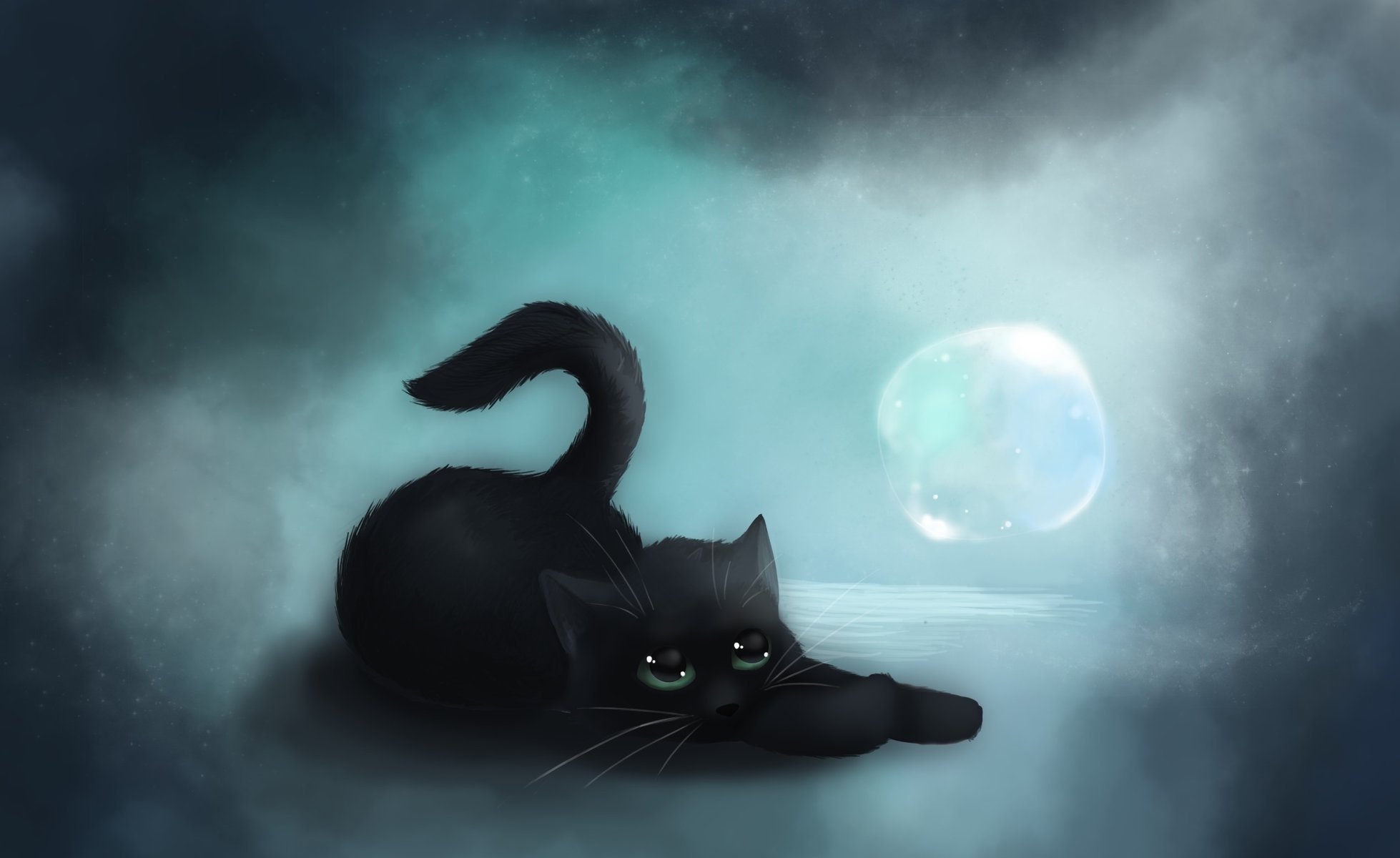 vanillakeyblade couché bulle chat noir art