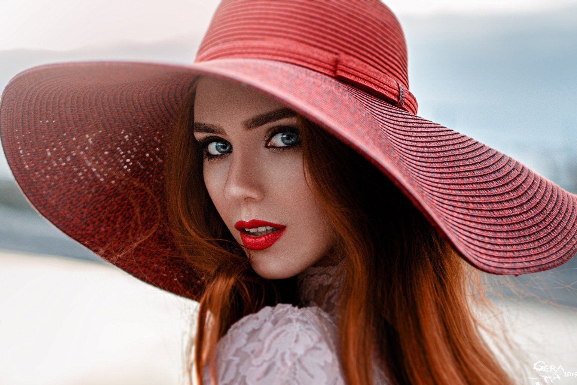 girl nadezhda neyasova portrait redhead beauty beauty look georgy chernyadyev fashion lady face bokeh grace makeup lipstick clothe