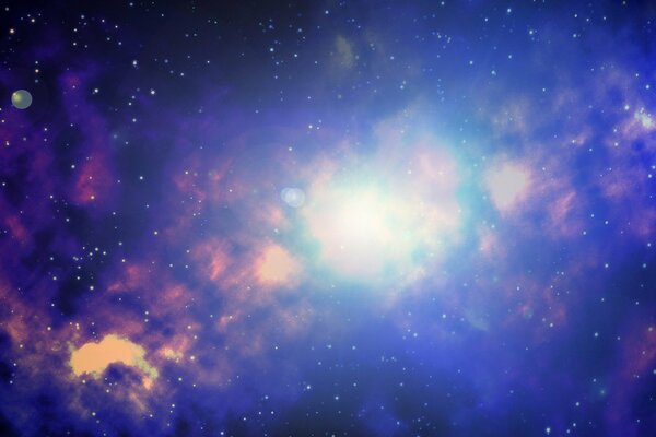 Bright cosmic nebula in blue