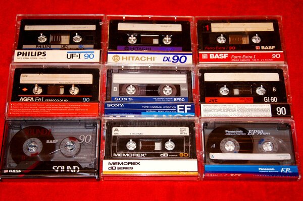 Collection of rare audio cassettes in podkasetniki