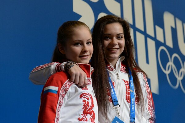 Two Russian figure skaters at the Winter Olympic Games in Sochi in 2014