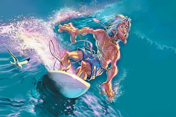 Beautiful animated pictures of surfers