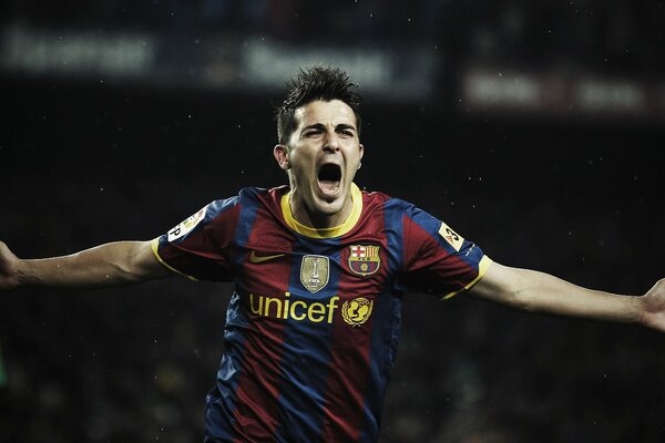 Zwycięstwo w piłce nożnej David Villa w Barcelonie