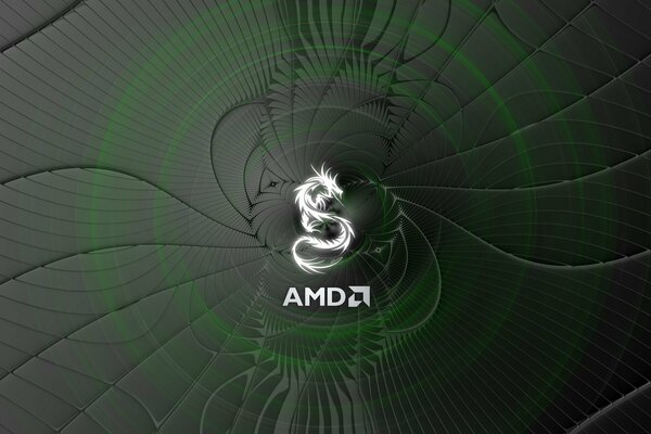 AMD logo on a dark background with green circles