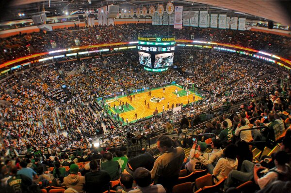 Les gens aiment le basket-ball et les Celtics de Boston dans le jardin