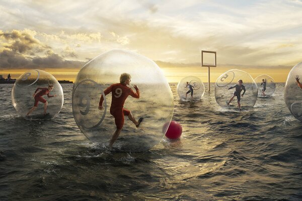 Creative. Football at sea. Ball