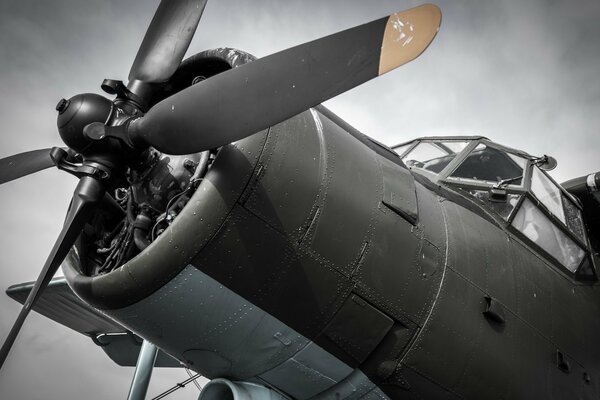 Avion an-2 sur fond de nuages gris