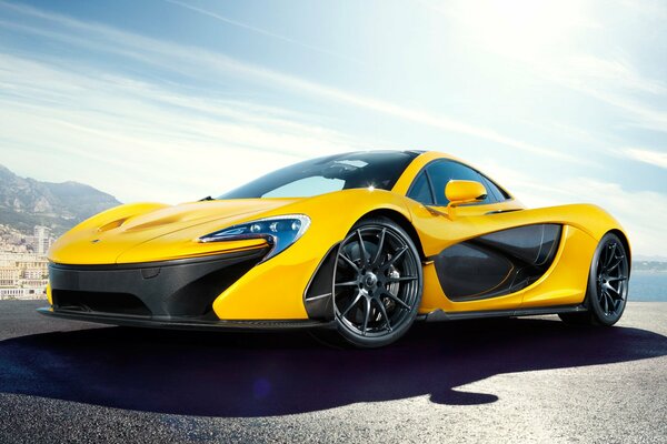 Bright McLaren with closed doors on the road