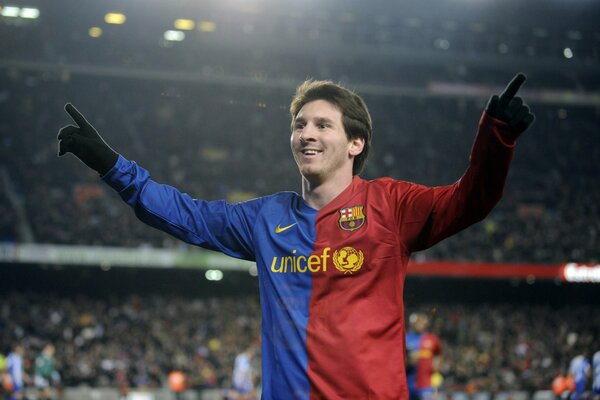 Lionel Messi close-up at a football match in Barcelona