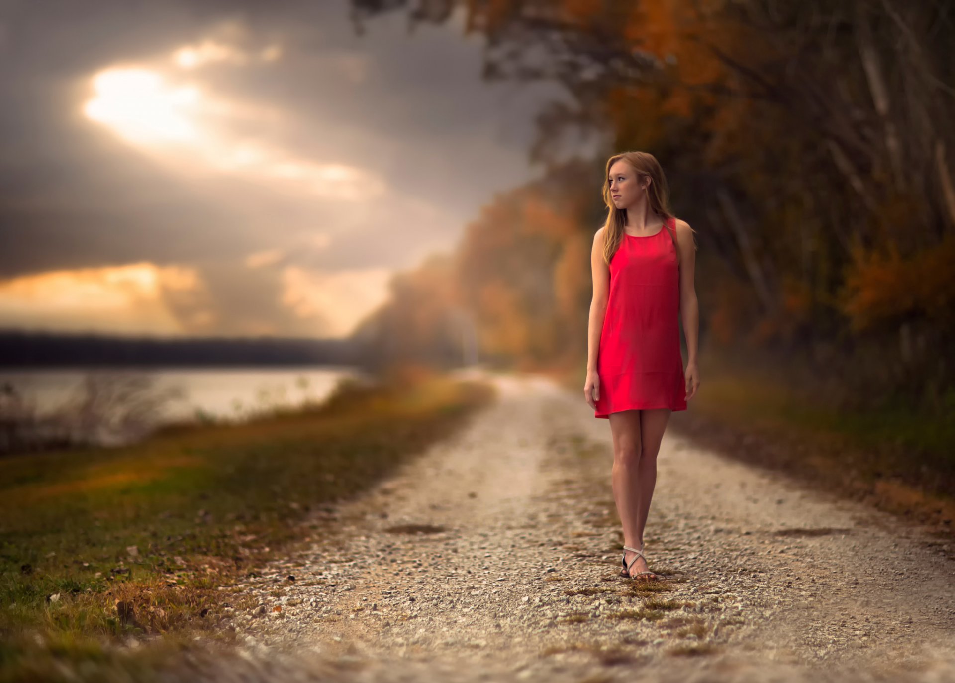 straße mädchen kleid herbst bokeh