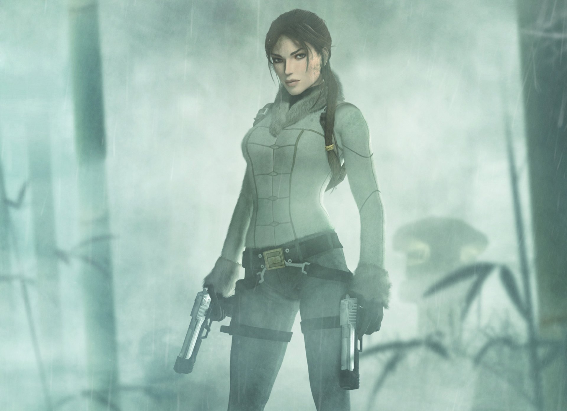 lara croft dziewczyna tomb raider mgła pistolety