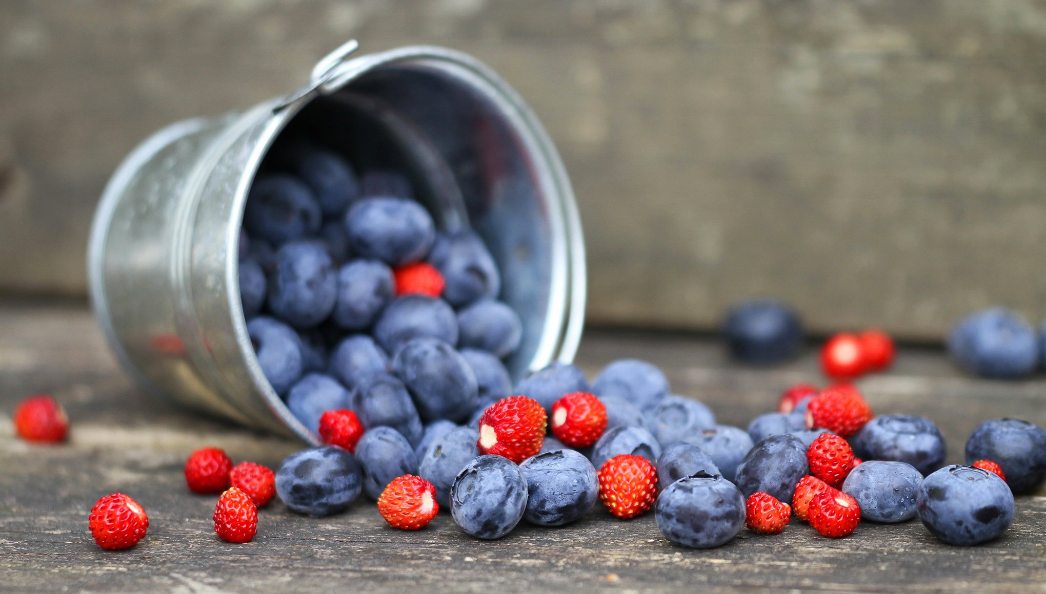 trawberries blueberries berries bucket