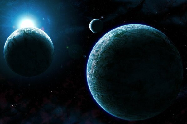 Фантастический рисунок планет в космосе