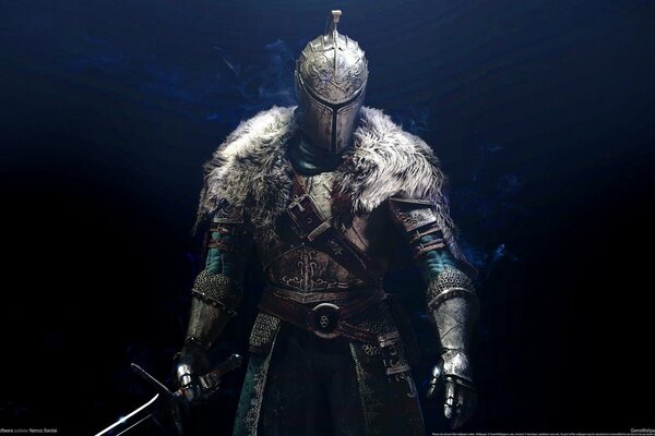 Knight on a dark background with a sword from the game