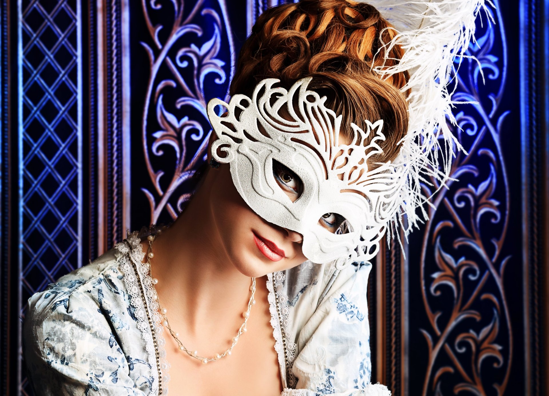 girl mask hair style hair view decoration neck dress background pattern