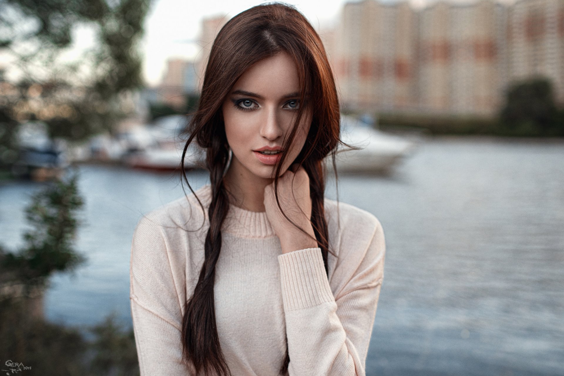 girl anastasia malakhov town portrait bokeh brown hair beauty cute view retouching george chernyad ev jacket