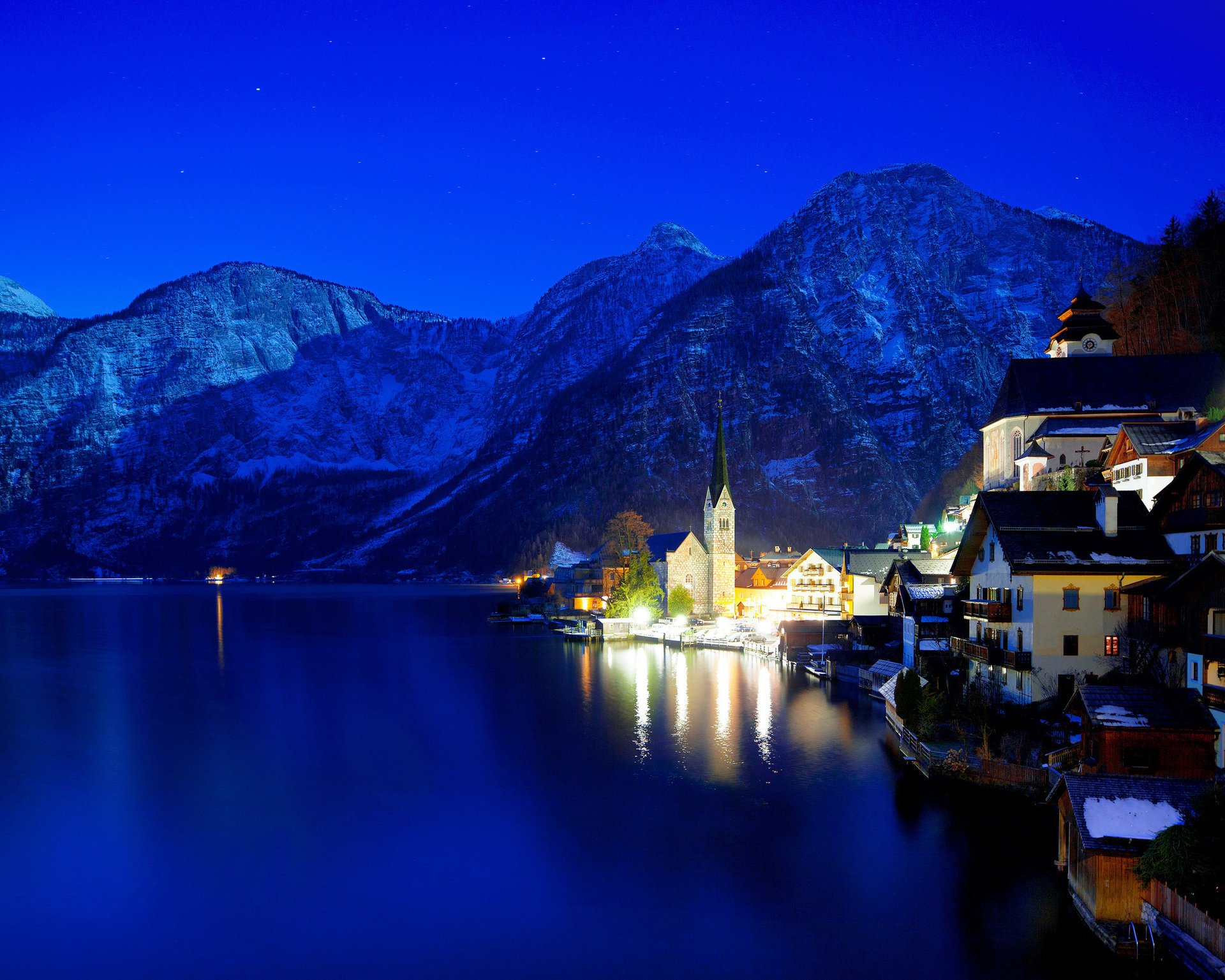 austria night hallstatt winter light