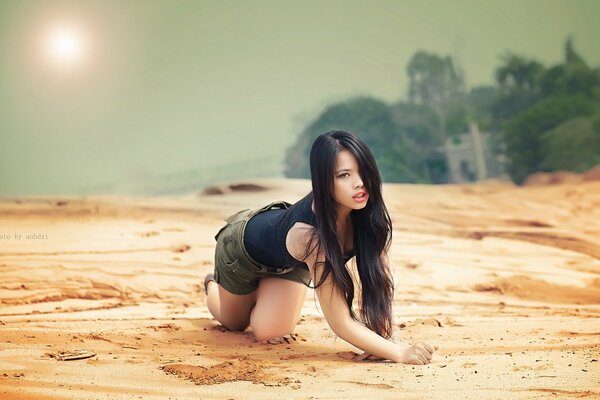 Asian girl posing on a reska