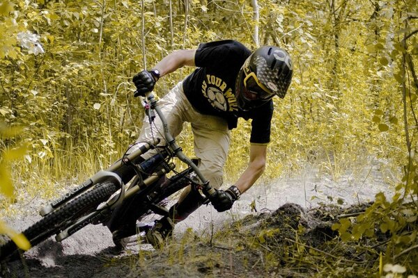 Radfahrer auf einem Fahrrad im Wald