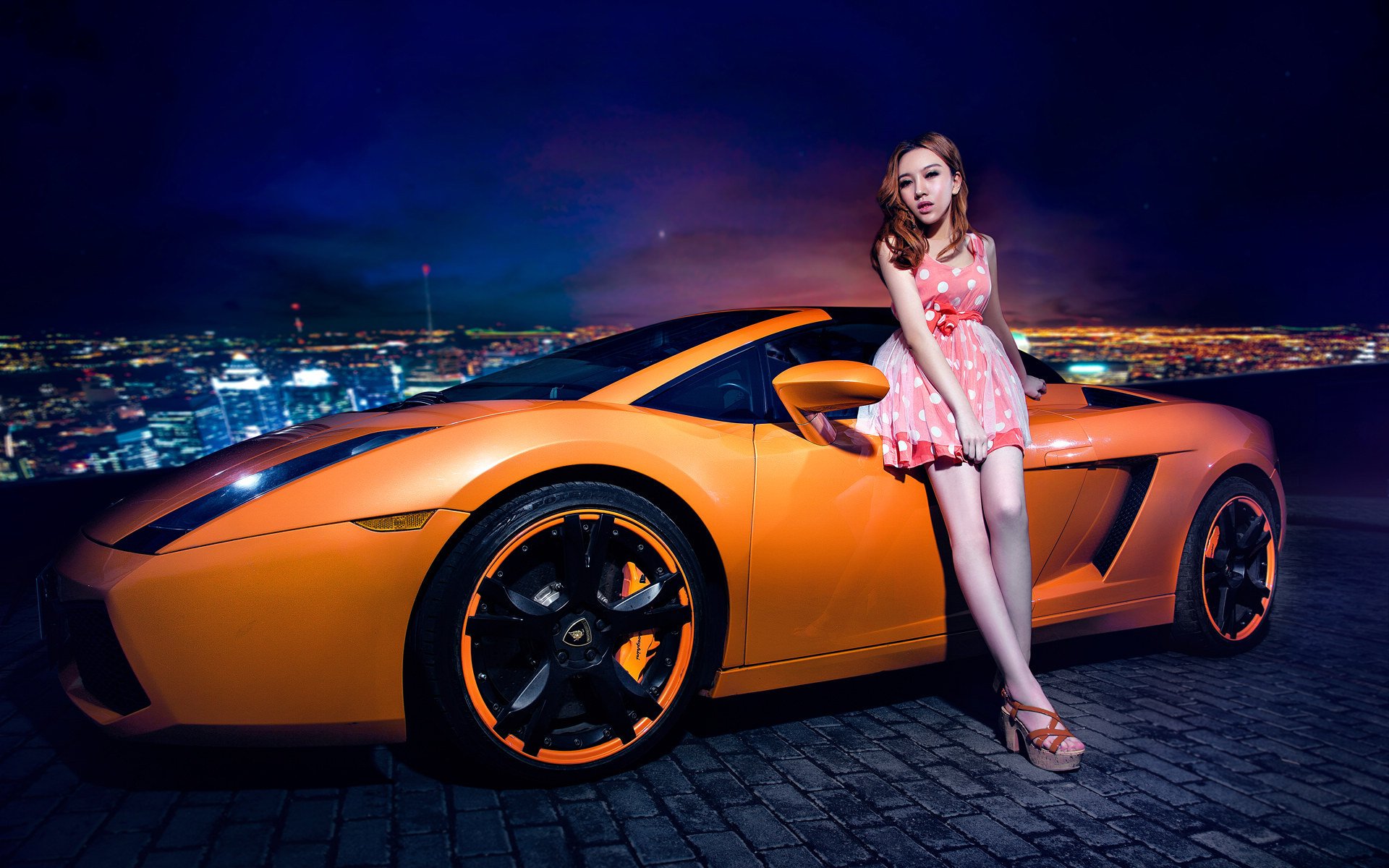 girl lamborghini gallardo asian korean model model machine car vehicle