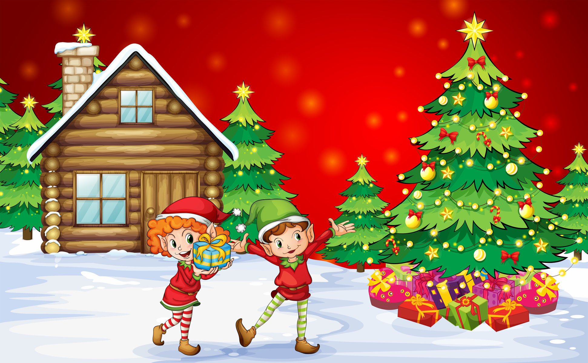 children gifts kids christmas tree christmas new year house happiness snow boy girl