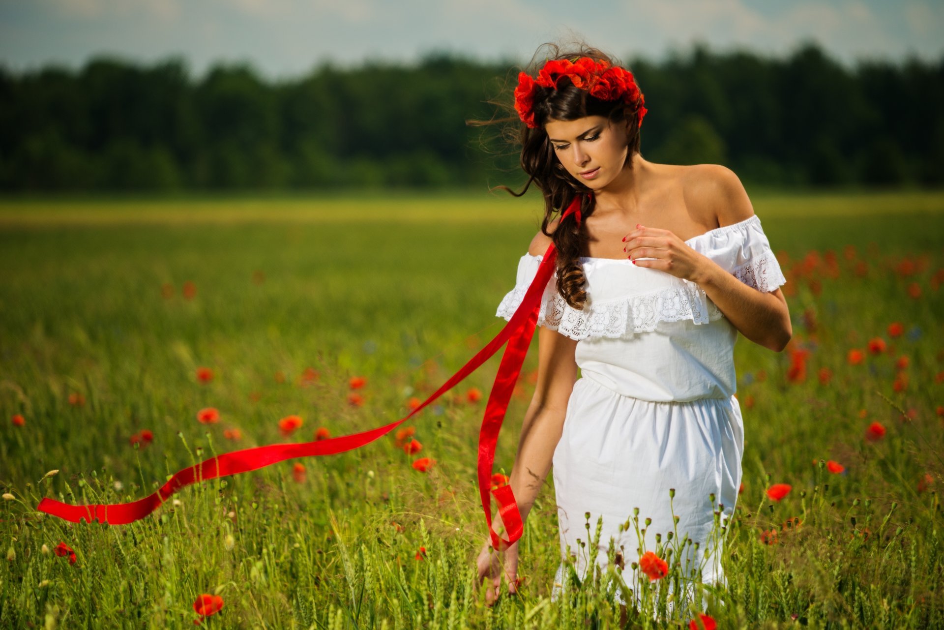 girls flower the field nature poppie