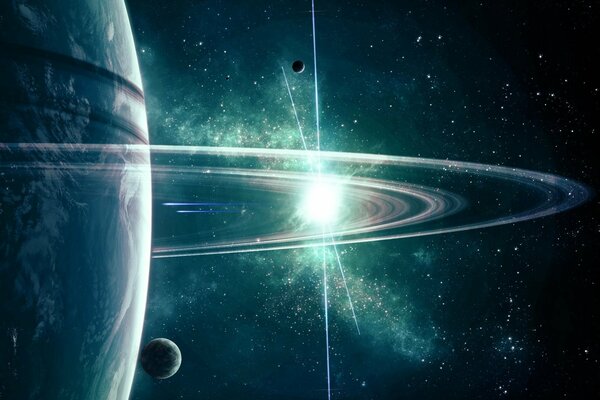 Kosmiczny krajobraz z planetą z pierścieniami
